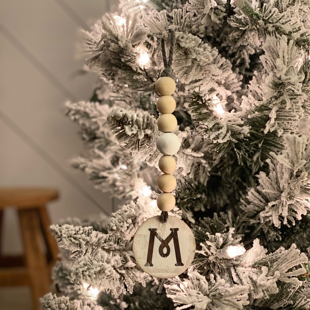 Wood bead stocking tag/ gift tag / ornament
